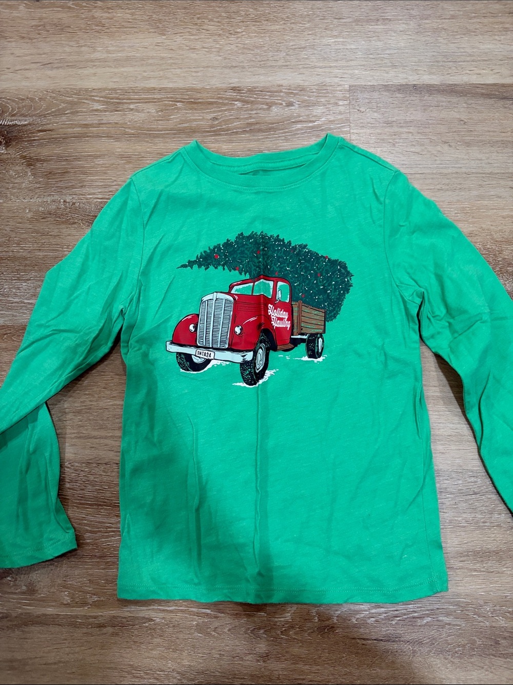 Kids Long-Sleeve Green Holiday Truck Tee